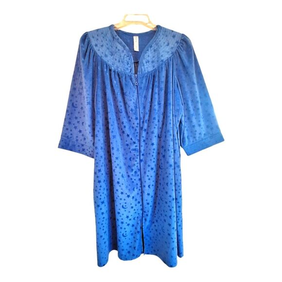 Blue Velour Full Zip Housecoat Robe WHITE STAG Pockets Never Worn Women's XL - Picture 1 of 14